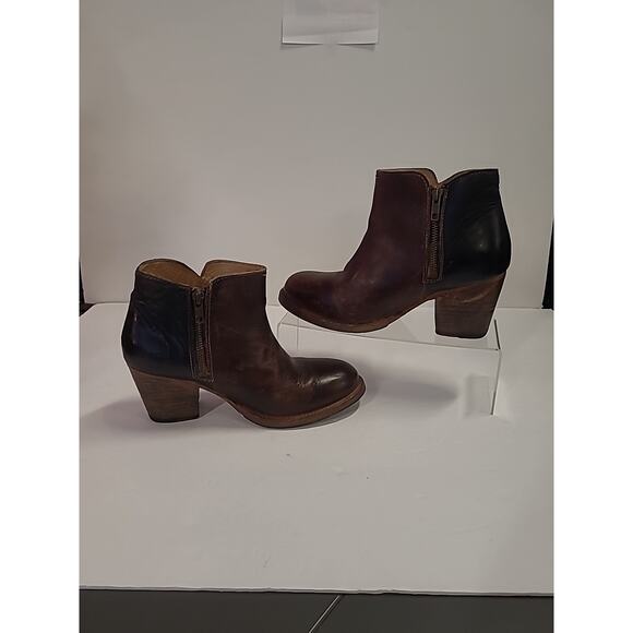 Bed Stu Yell Bootie Women Size 8 Leather Ankle Boot Brown Two Toned Side Zip - Picture 3 of 12
